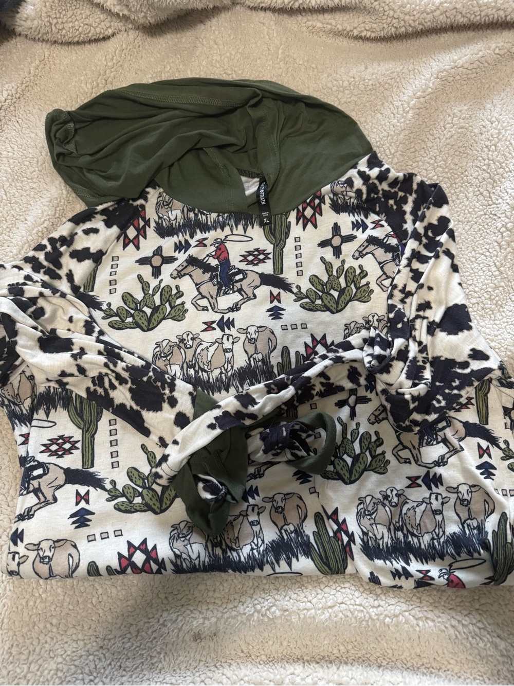 Crazy Train Olive Green Hooded Pullover with Southwestern Print
